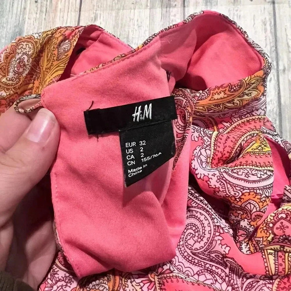 H&M Womens Pink Paisley Baby Doll Mini Dress Sz Small Retro Twee Y2K Fairy Boho - Picture 3 of 9